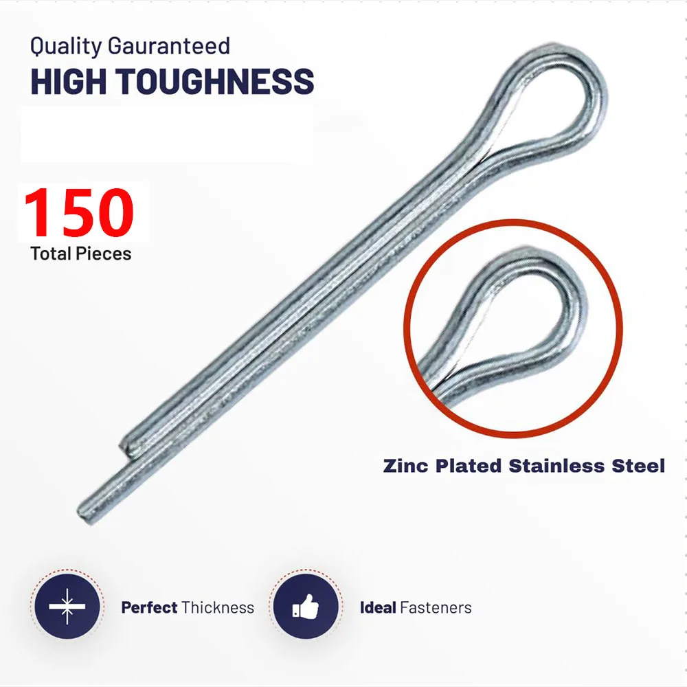 150Pcs Sliver Split Pins Cotter Fixings Assorted Sizes Zinc Plated Steel Hard Case Link Split Cotter Pin high quality