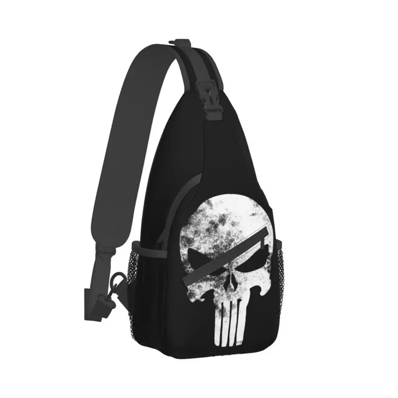 Vintage Punisher Skeleton Skull Sling Chest Bag Customized Shoulder Crossbody Backpack for Men Travel Hiking Daypack