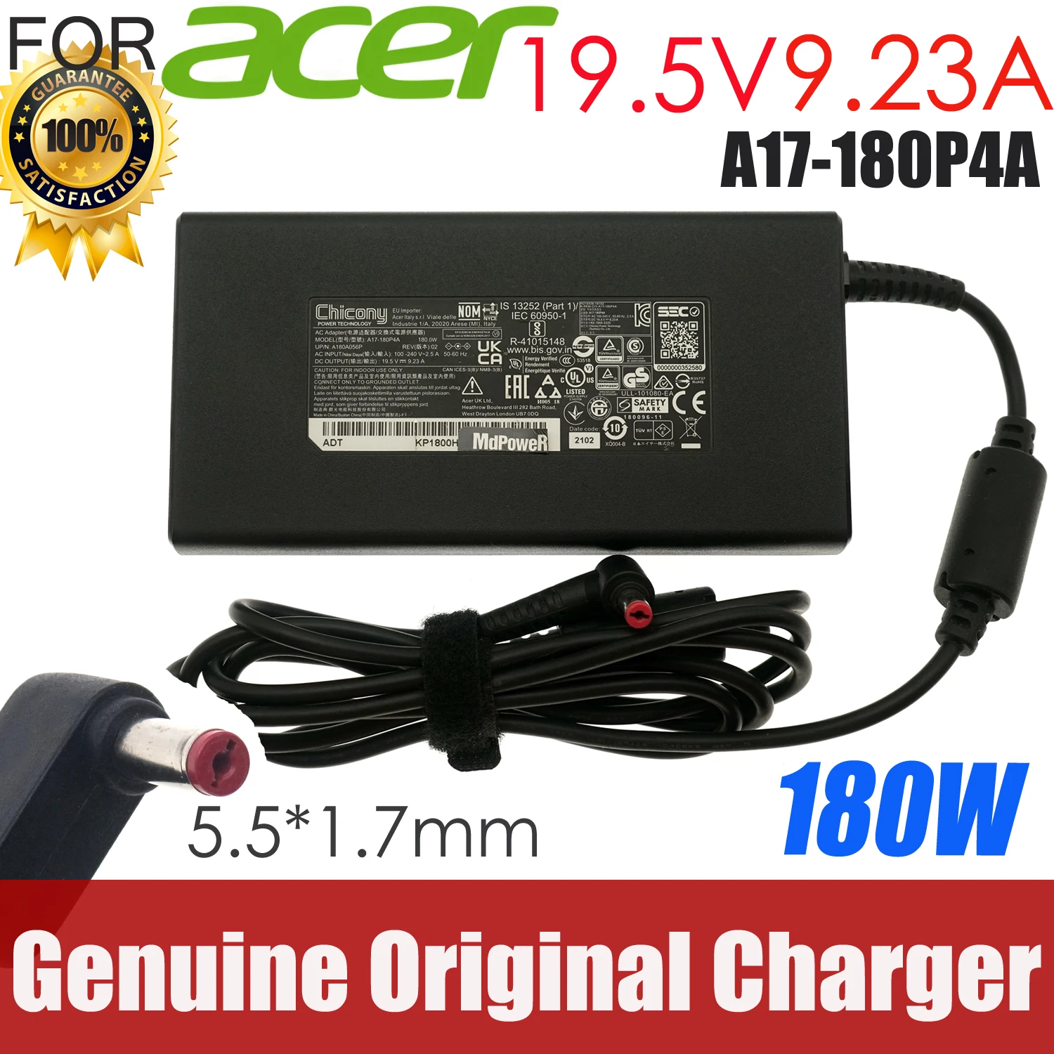 

Chicony A17-180P4A 19.5V 9.23A 180W 5.5x1.7mm AC Adapter For ACER NITRO AN515-55 PREDATOR TRITON 300 SE Gaming Laptop Charger