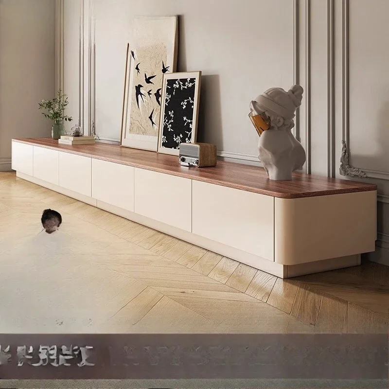 

medieval solid wood floor-to-ceiling TV cabinet, coffee table combination living room for home use, light luxury retro TV floor