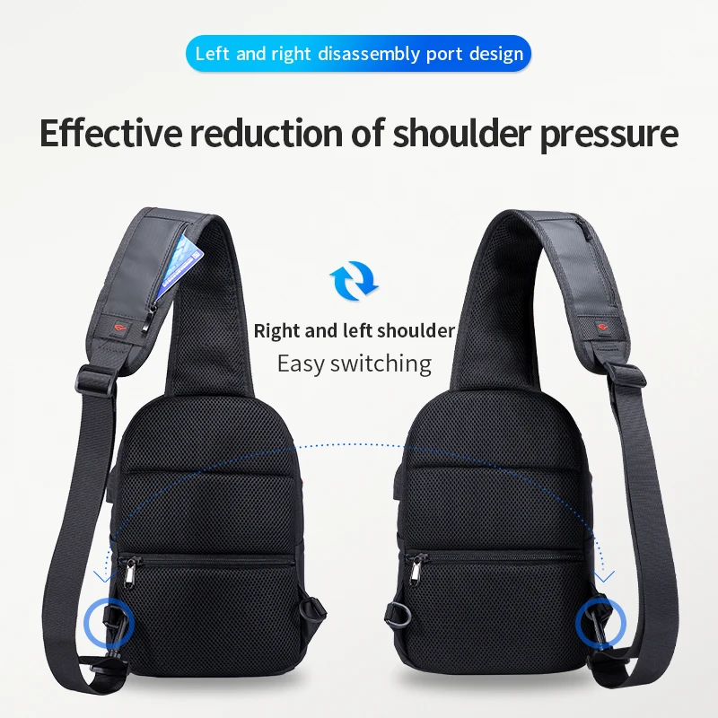 Fenruien Crossbody Bag For Men Waterproof USB Charging Shoulder Messenger Bags Male Short Trip Chest Bag Fit For 9.7 Inch iPad