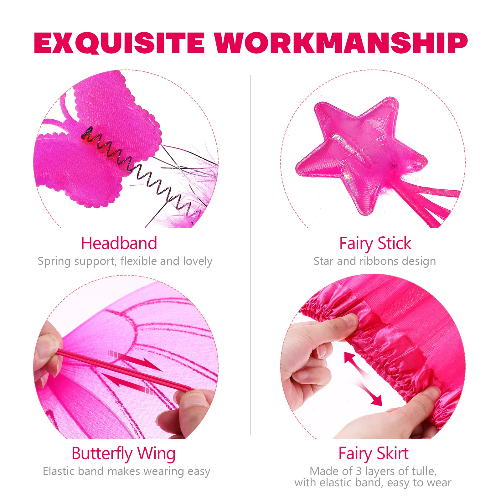 Set of 4 Kids Outfit Tutu Skirt Fairy Stick Headband Cosplay Costume Kit for Party Performance Fancy Dress