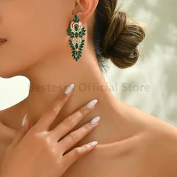 Vintage Luxury Geometry Design Elegant Long Dangle Earrings For Woman Colorful Crystal Charm Ear Pendant Fashion Jewelry Gifts