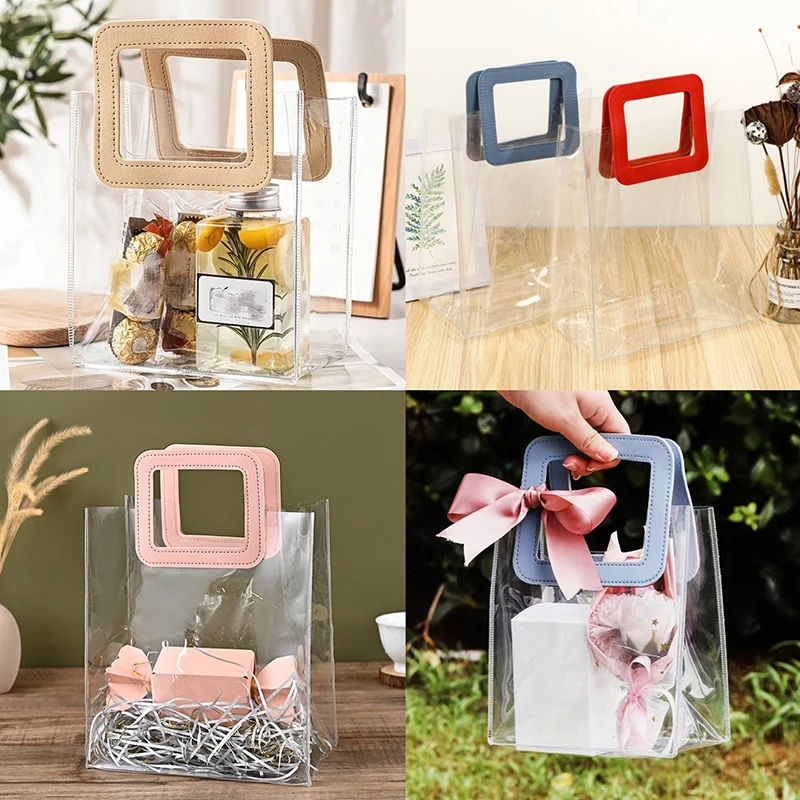 PVC Transparent Tote Bags Flowers Bouquet Packaging Bag Wedding Birthday Party Gift Bags Plastics Costume Handbag Shopping Bags