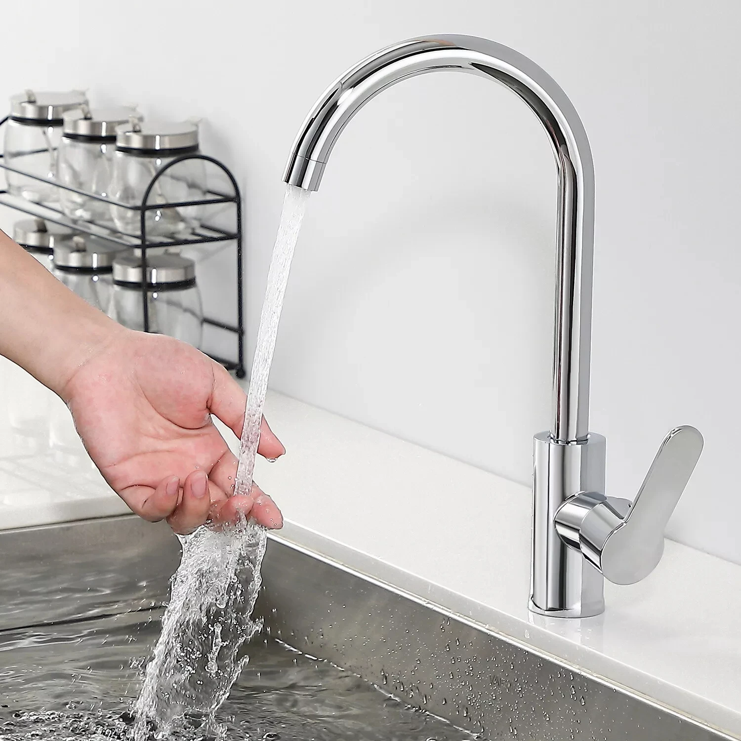 Stainless Steel Hot and Cold Kitchen Faucet Hot Cold Mixer Tap 360° Swivel Anti Splash Sink Faucet for Kitchen Bathroom Basin