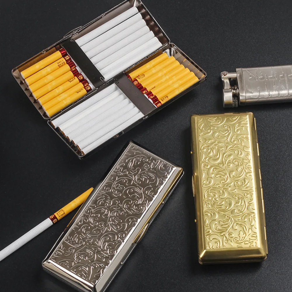 

Hold 14Pcs Fine Cigarette Case Metal Compact Cigarette Holder Storage Box Women's Flip Cigarette Box Smoker Gift