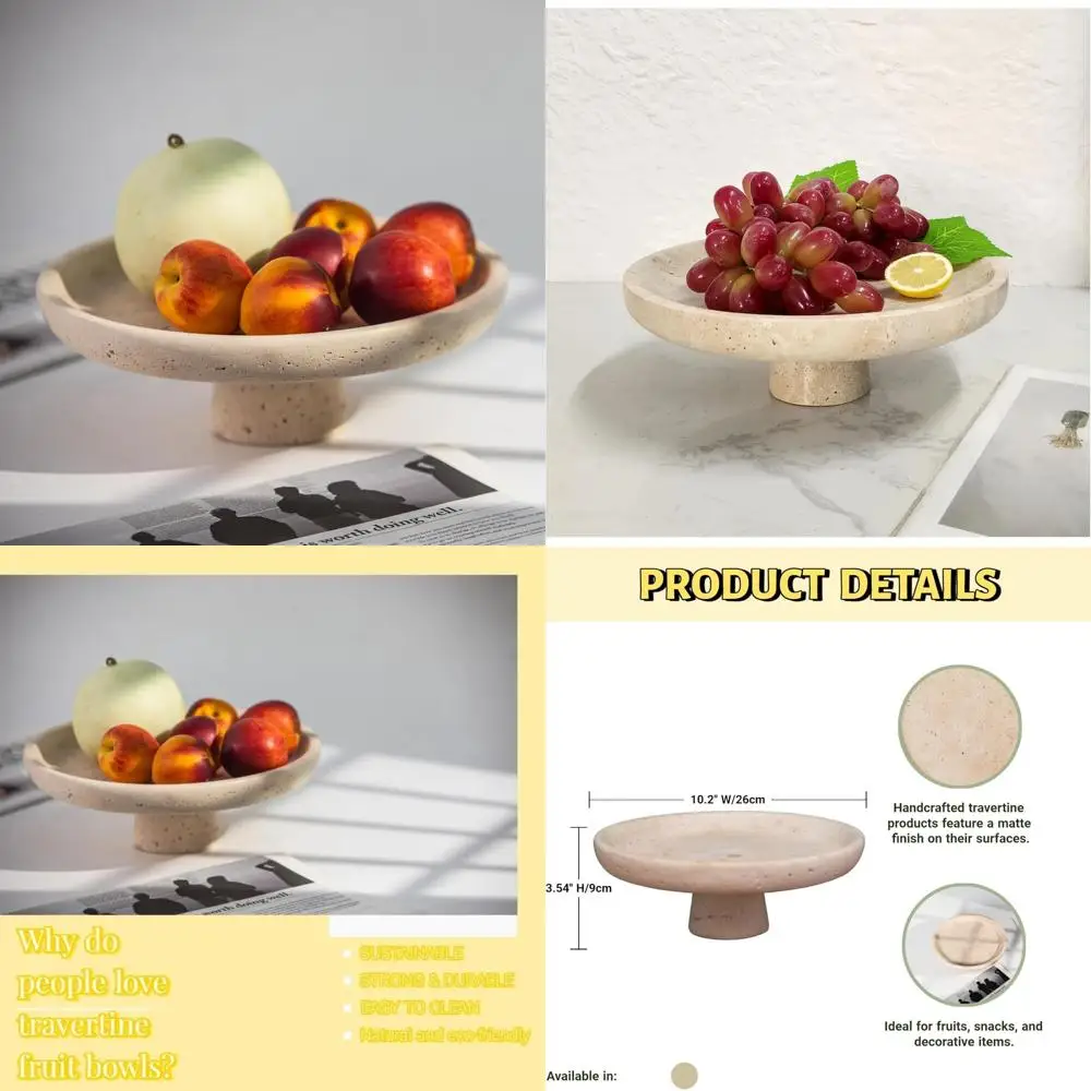 

Large Decorative Travertine Fruit Bowl, Kitchen Counter & Dining Table Centerpiece, Elegant Stone Decor Pedestal