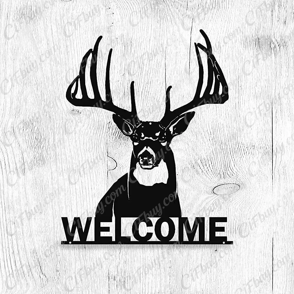CIFBUY Welcome Whitetail Deer Buck Metal Wall Art Iron Hanging Sculpture Home Cabin Decor Ornament Gift Rustic Style