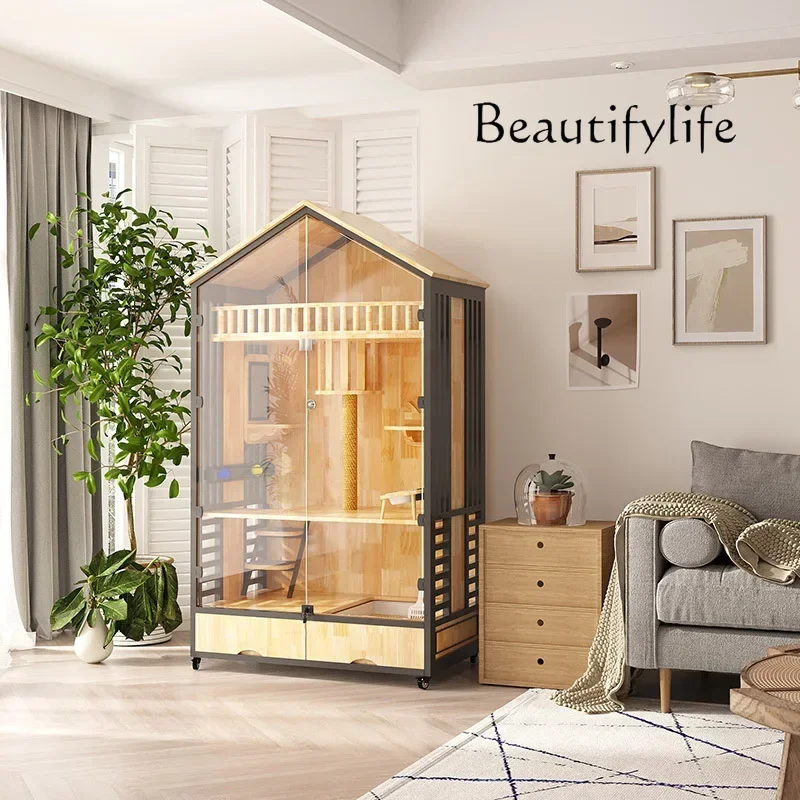 

Cat cage villa three-layer solid wood large luxury household cat house cage high-end cat cabinet