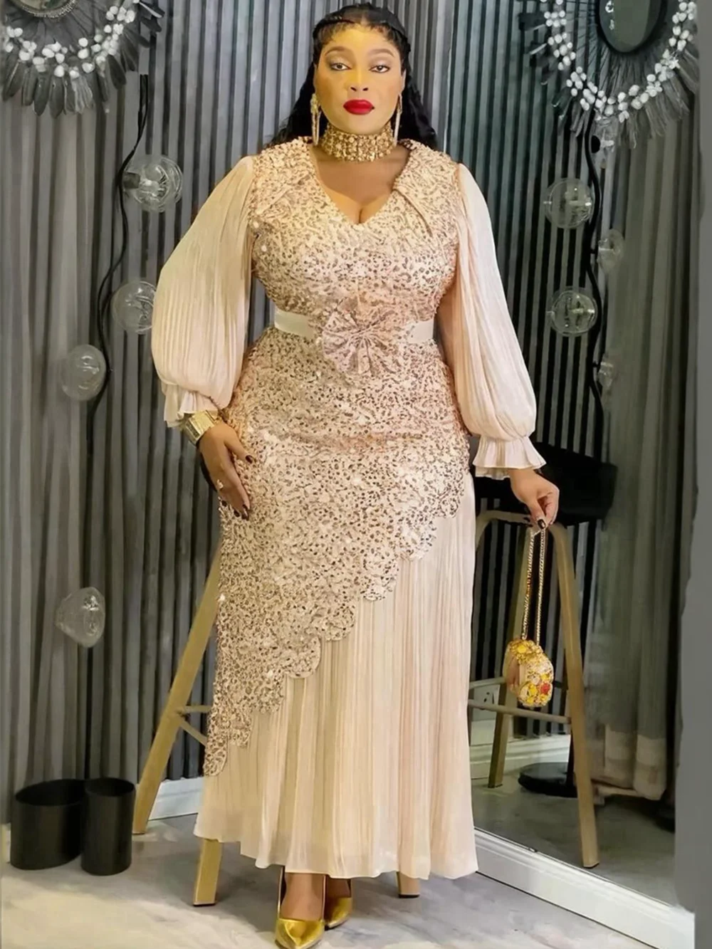 فساتين أفريقية أنيقة للنساء مقاس كبير ترتر للحفلات المسائية فستان طويل Dashiki أنقرة تركيا ملابس رداء الملابس الأفريقية