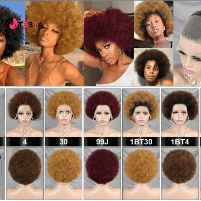 Korte Afro Kinky Krullend Menselijk Haar Pruiken Voor Zwarte Vrouwen 13X4 Full Frontal Lace Pruik Natuurlijke Pixie Cut Pruiken Goedkope Menselijk Haar Pruik