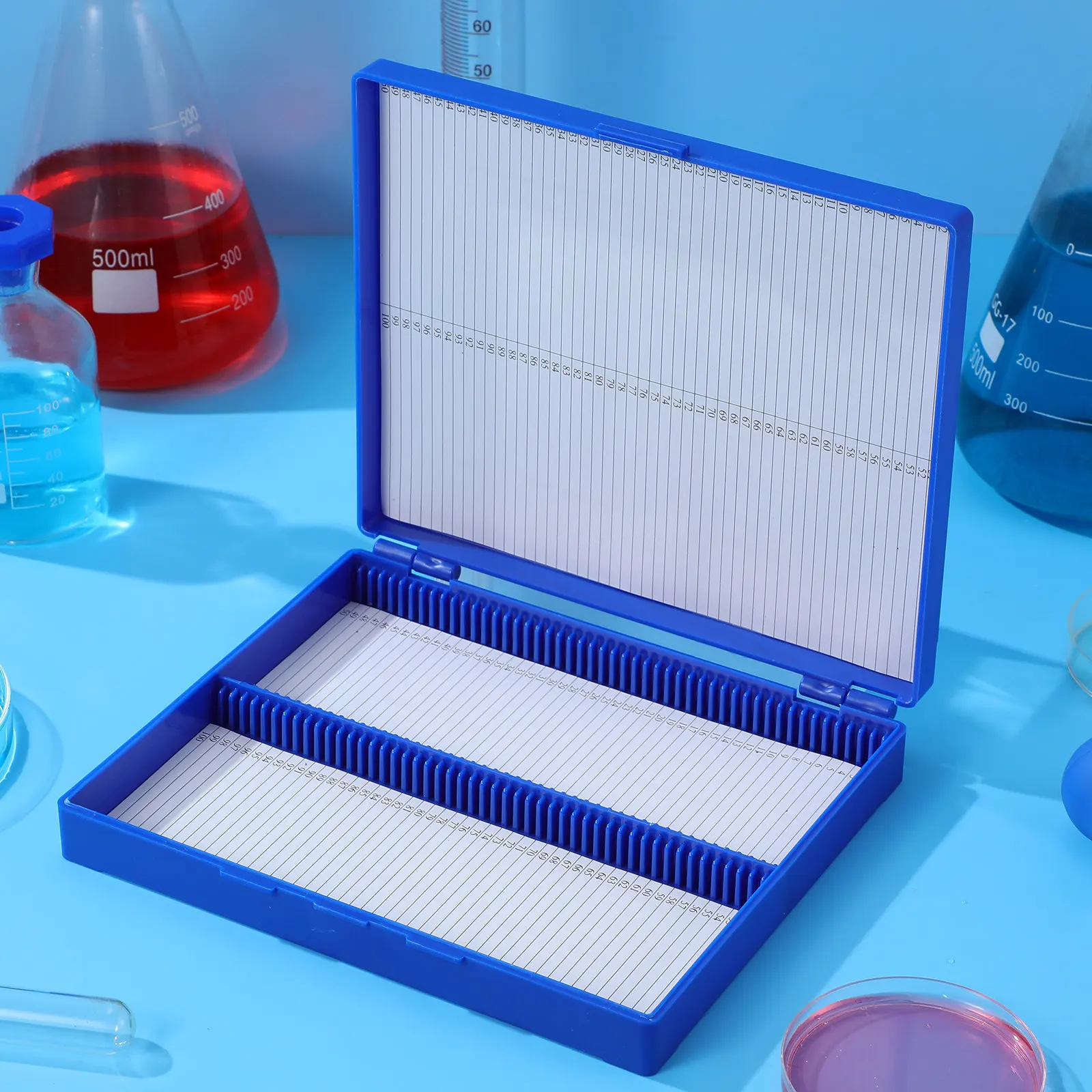 Microscope Slide Storage Box Plastic 100-Place Numbered Slot Pathology Slide Organizer Laboratory Storage Solution