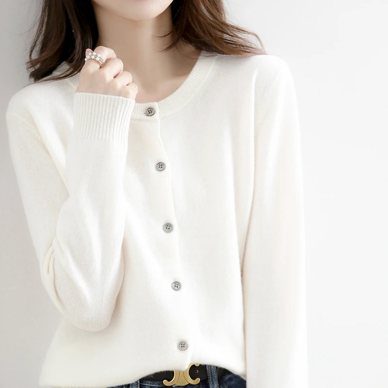 High-end Andy Velvet Cardigan Women Round Neck Spring And Autumn New Loose Knit Coat Sweater ZHI D021