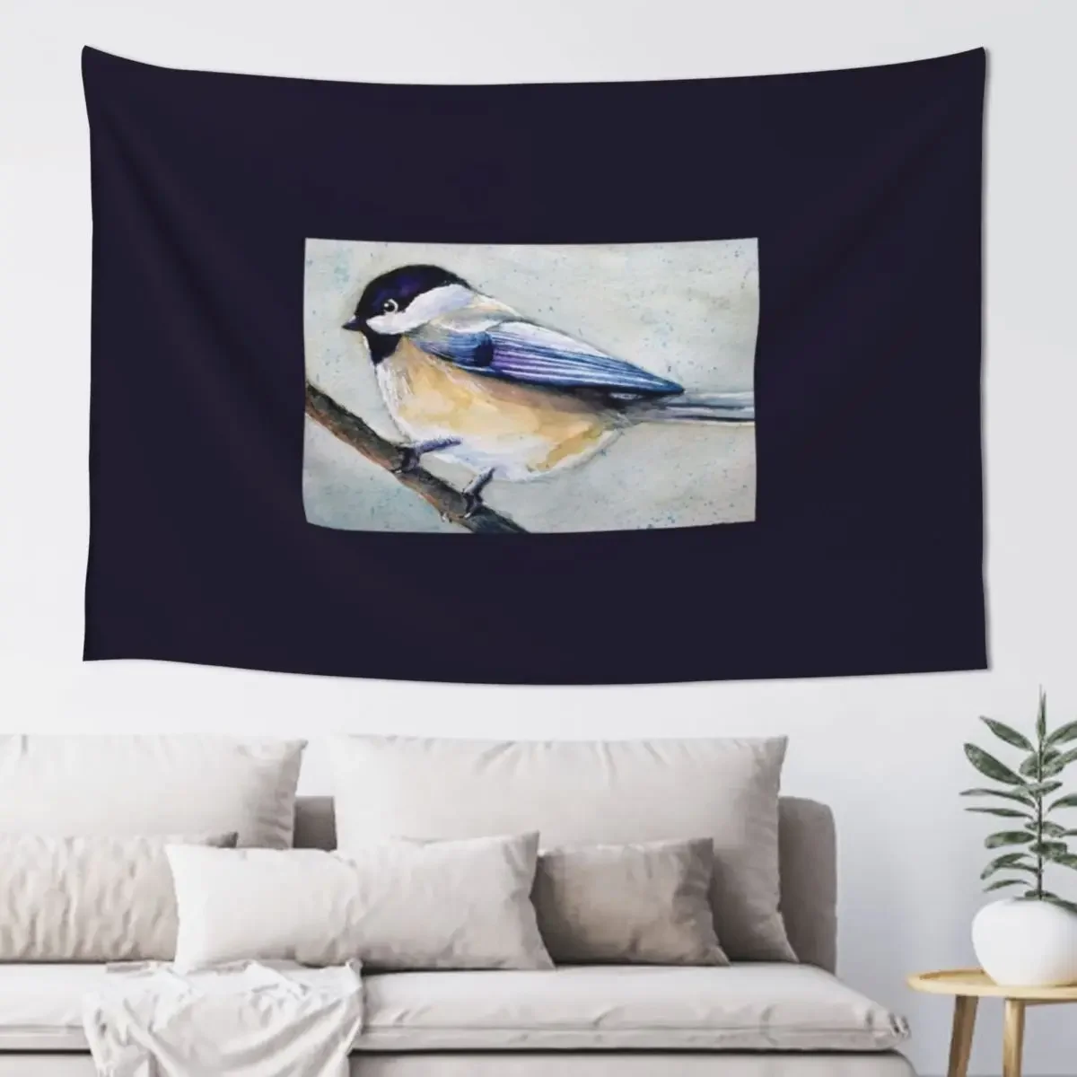 

Black Capped Chickadee Watercolor Painting Tapestry Room Decor For Girls Living Room Decoration Tapestry