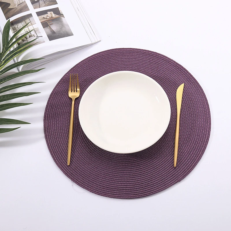 PP Multi-color Friendly Hand-woven Placemat Insulation No-wash Coaster Decor Round Braided Solid Color Popular Table Accessories