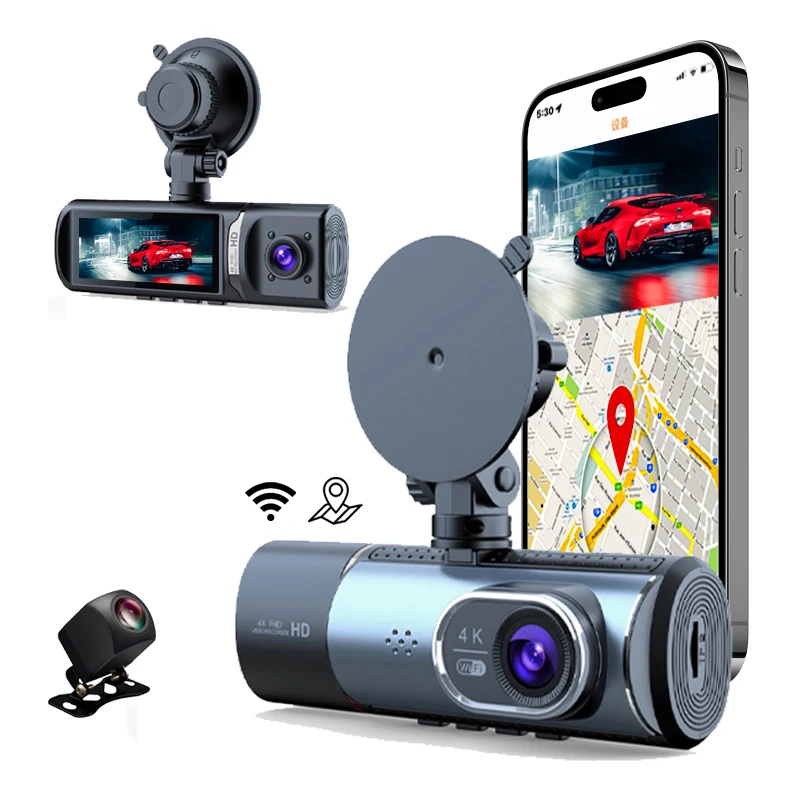 

3.16 Inch Car Black Box 4k Wifi Gps Dashcam 3 Camera Car Camera 3 Channel WIFI ADAS 4k Dash Camera 3 Lens Wifi Gps 4k Dash Cam