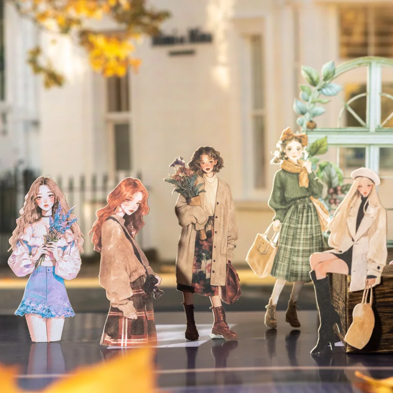 Card Lover 10 Pcs [Window Girl Series] Window Frame Character Account Stickers Writing Paper Scrapbooking Material Scrapbook Kit