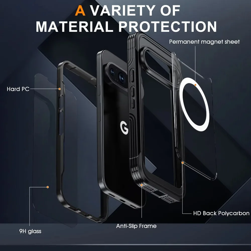 For MagSafe Built-in Screen Protector Raised Camera Bezel Case For Google Pixel 11 10 9 Pro XL 10A 9A Pro 2 IN 1 Clear PC Cover