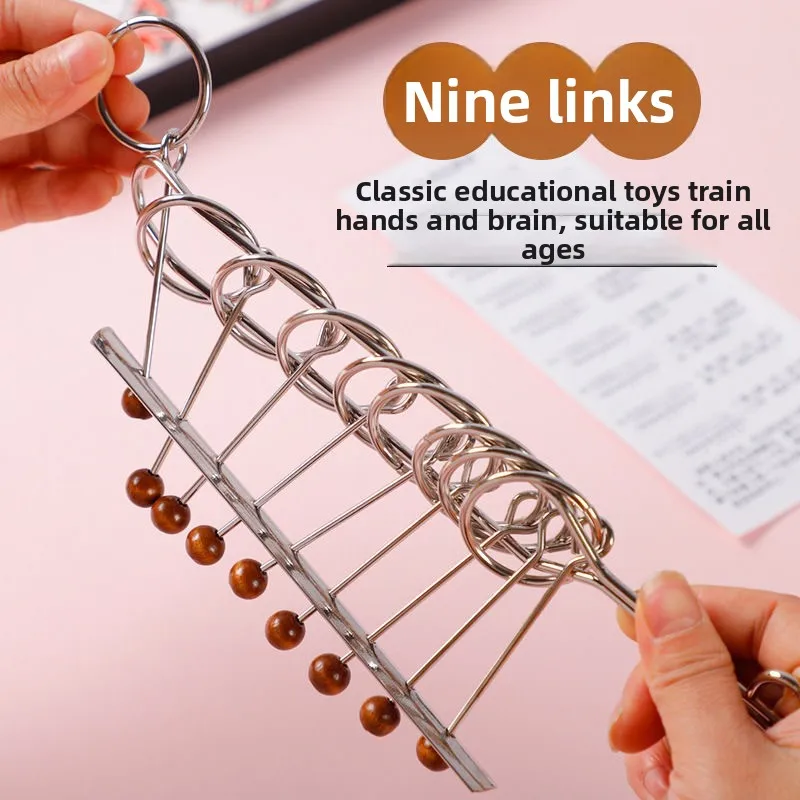 Popular Brain Challenge,STEM Reverse Thinking,Concentration Building,Cross-Border Hot-Selling Brain-Teaser Toy Metal Nine-Link