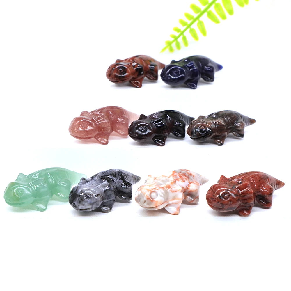 Q Version Salamander Statue Natural Stone Crystal Carved Healing Animal Figurine Reiki Gemstone Crafts Home Decoration Gift 1.8