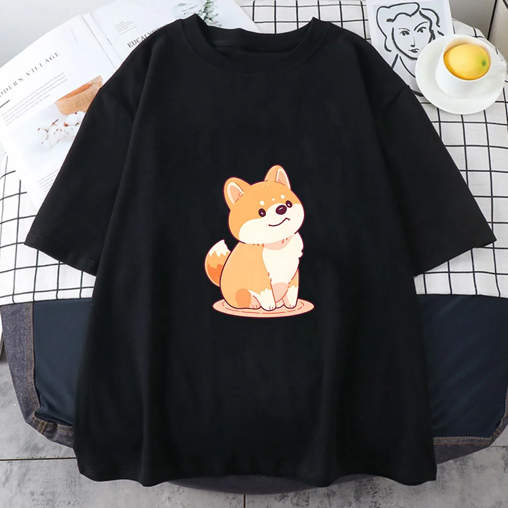 Shiba Inu Women's and Men's New Summer Round Collar Cute Dog Pattern Printed Short-Sleeved Trend Y2K Shirt Short-Sleeved Kawaii