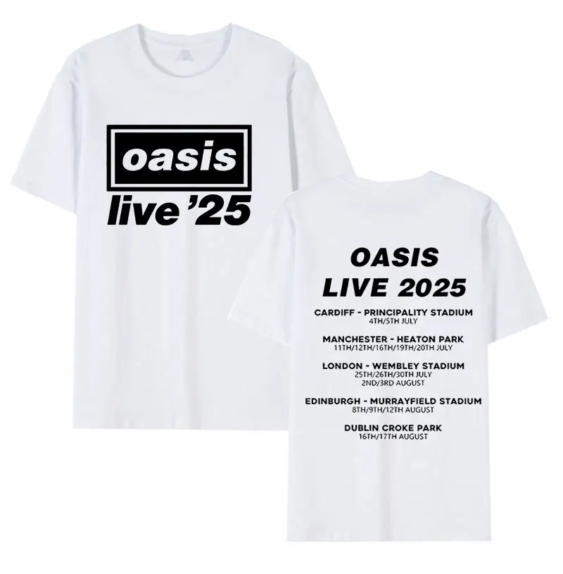 British Band O-Oasis Live 25 Tour 2025 Tee Shirt Men Fashion Cotton Short Sleeve T-Shirt Unisex Vintage O-Neck Clothing T Shirts