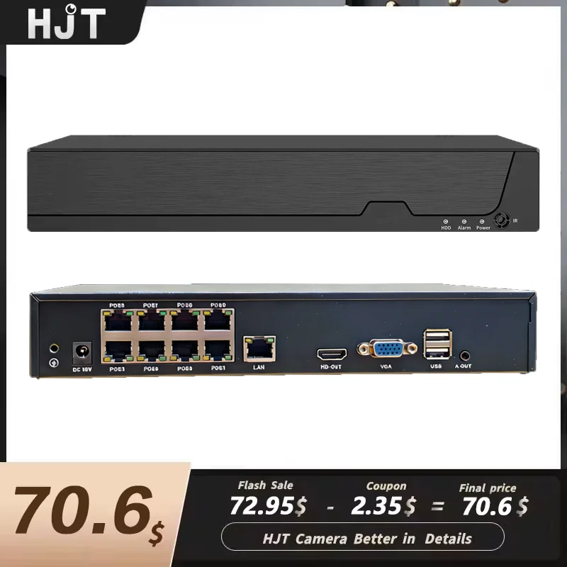 

HJT 4K 8-канальный POE NVR 8MP, система видеонаблюдения с ИИ, интеллектуальная запись, сетевой видеорегистратор H.265, поддержка HDD до 6 ТБ