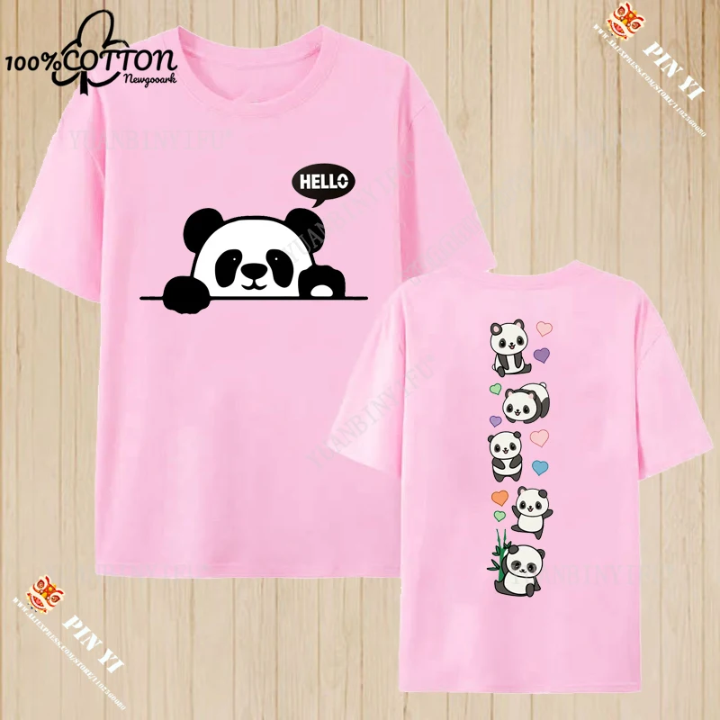 لطيف الحيوان الكرتون الباندا نمط السيدات المألوف تي شيرت القطن طباعة الترفيه أزياء الشارع فضفاضة