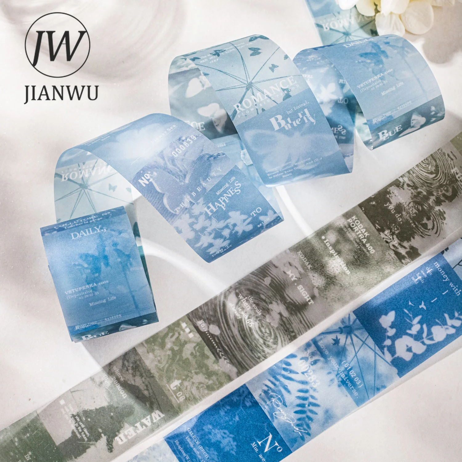 JIANWU 45mm*200cm Vintage Tree Butterfly Flower Shadow Landscape Material Collage Scrapbooking Tape Creative Journal Stationery