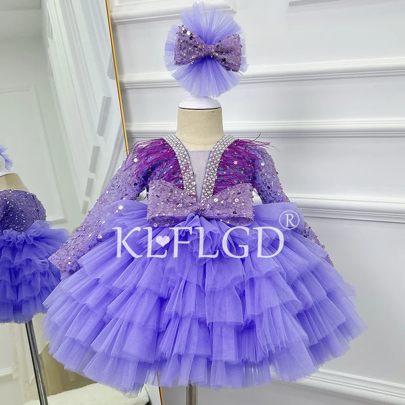 New Children's Christmas Dress Elegant V -neck Sleeve Gauze Dress Sequenant Terminal catwalk show Girls Pant Powder Skirt