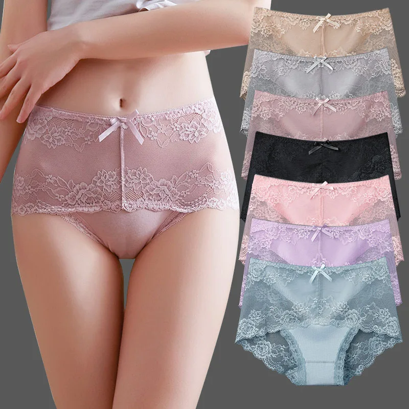 12 Pieces Women\'s Underwear Sexy Lace Panties Female Underpants  Comfy Elegant Briefs Transparent Light Breathable Lingerie