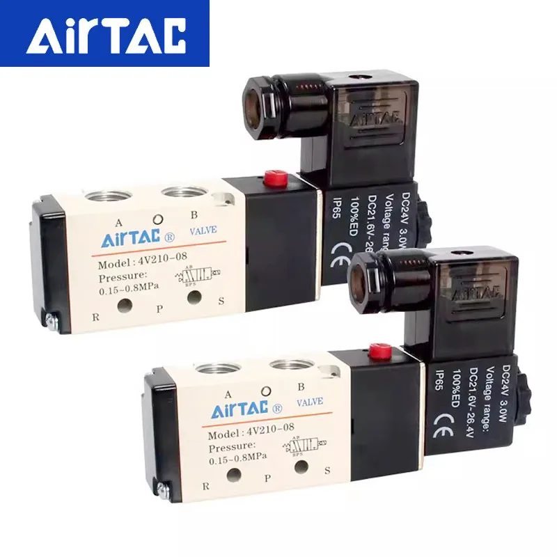 AirTAC 4V110-06 4V210-08 4V310-10 4V410-15 12V 24V 110V 220V Pneumatic Electric Solenoid Valve Direction Control Solenoid Valve