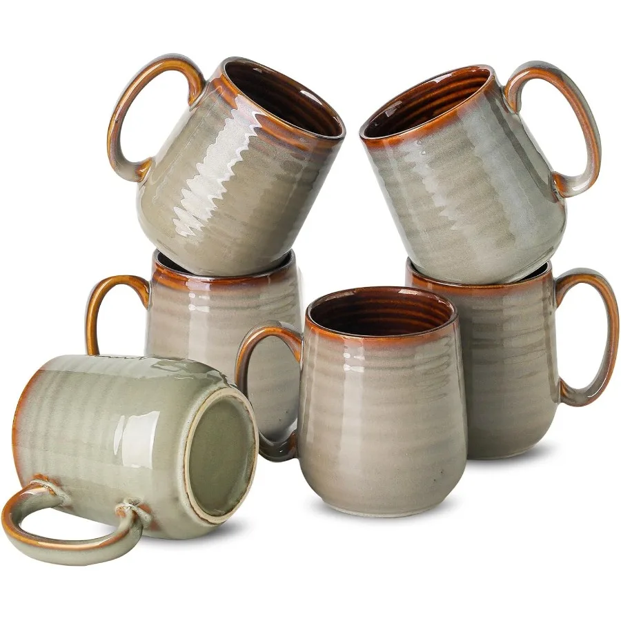 

12 oz Ceramic Coffee Mugs Set of 6 with Large Handle for Coffee Tea Milk and Chocolate Stoneware Latte Mugs Ideal for Daily Use