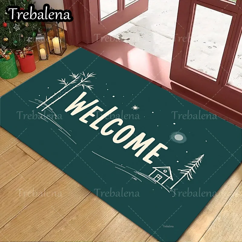 

1pc Welcome Door Mat Welcome Home Doormat with Winter Scene and Snowflakes Design