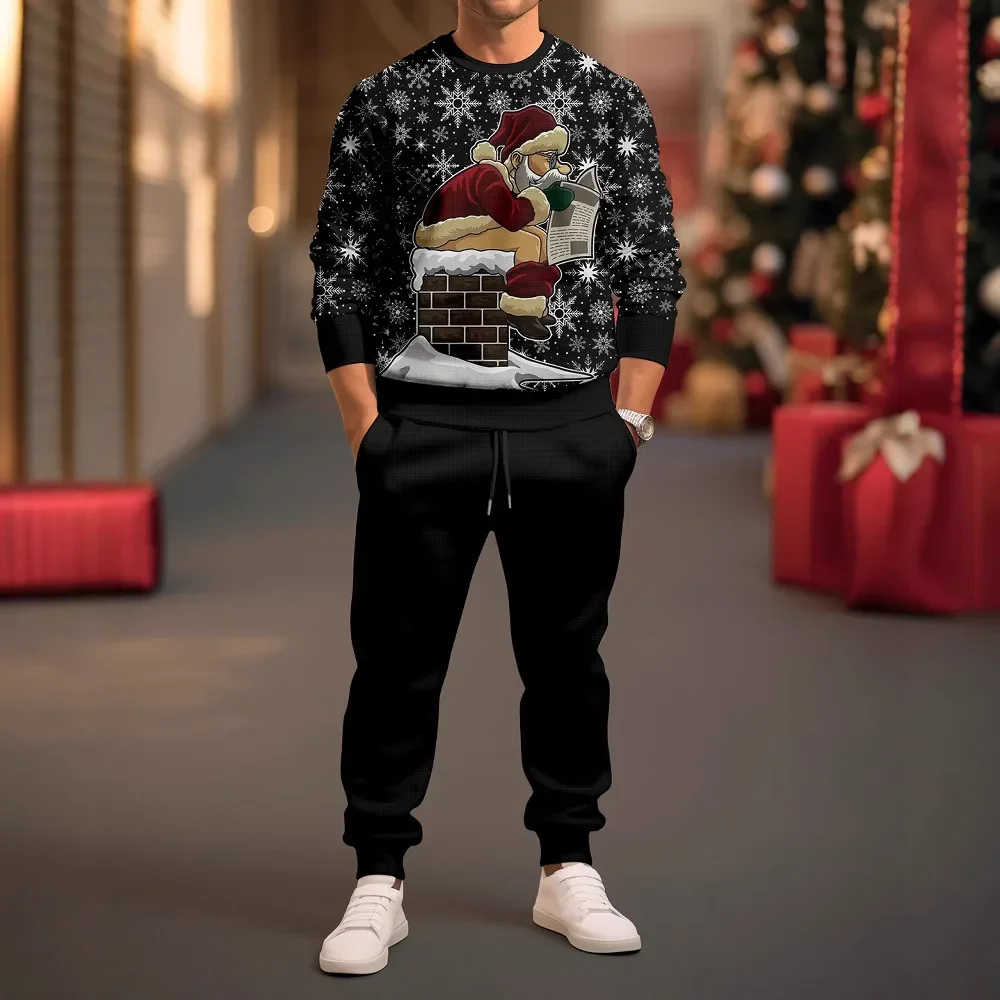 Autumn New Christmas Festival 3D Print Men's Round Neck Long Sleeve Long Pants Set conjuntos para hombre dos pieza mens