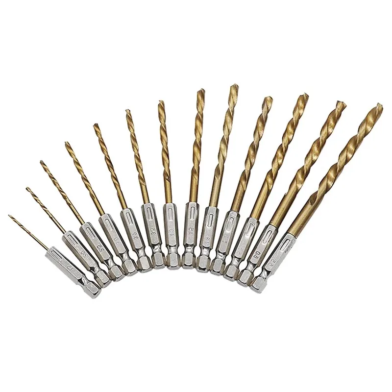 13pcs/set Hexagonal Twist Drill Bit Titaniz High-speed Steel Electric Screwdriver Bit 1.5 2 2.5 3 3.2 3.5 4 4.5 4.8 5 5.5 6 6.5