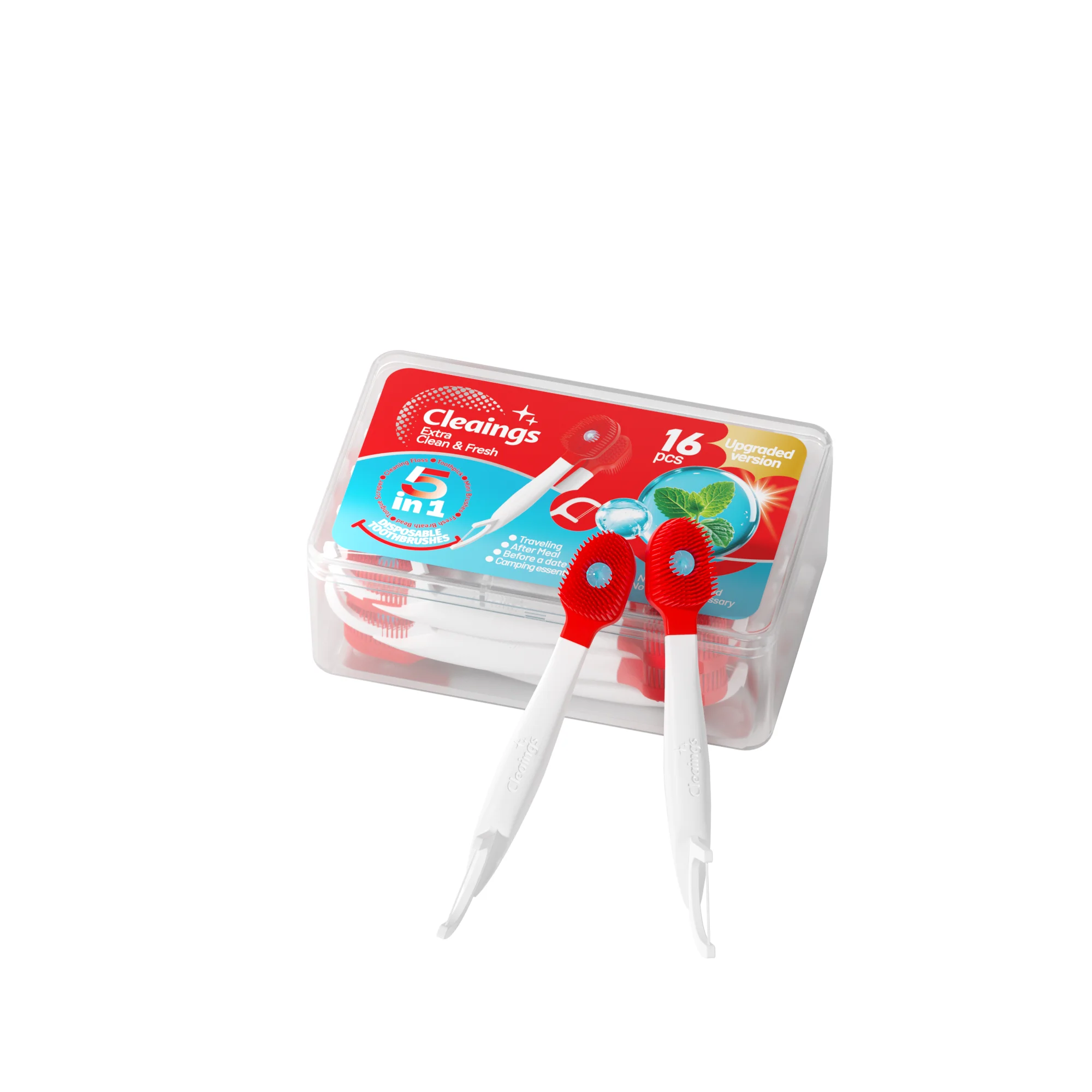 16pcs Multi-use Travel Toothbrush, Portable No Water Brushes with Oral Cleaning Liquid & Flavor Bead