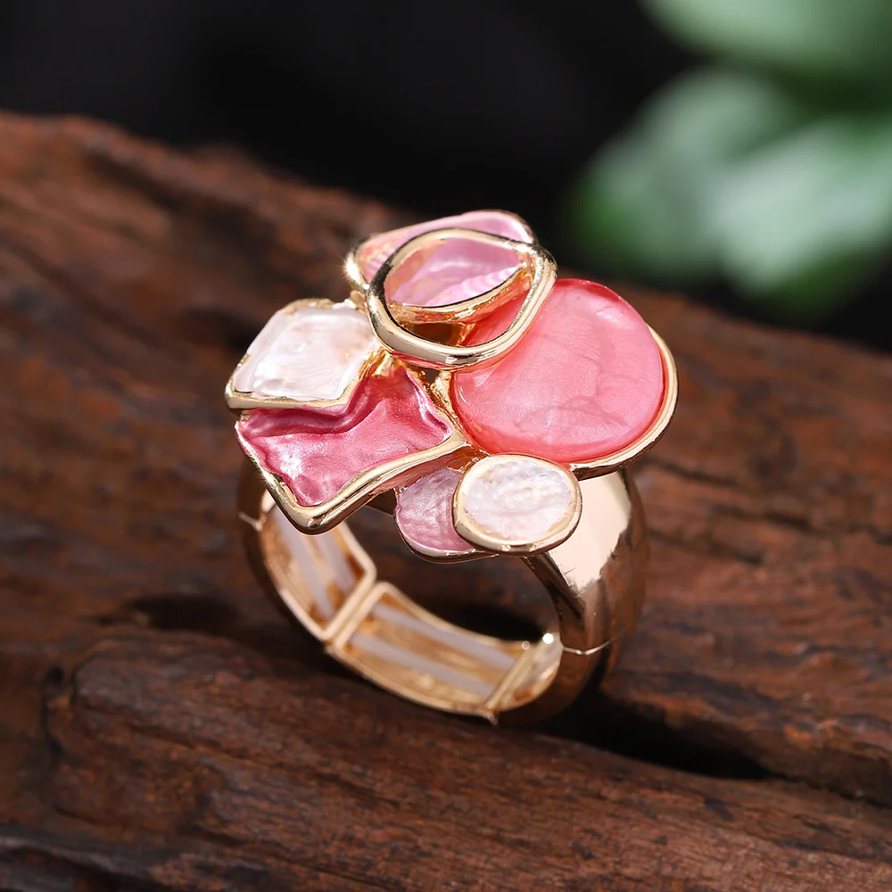 Fashion Multicolor Drip Oil Geometic Rings for Women Accessories Trendy Elastic Adjustable Gold Color Ring Party Jewelry Gift