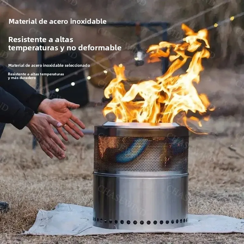 Estufa de leña portátil, plegable, de acero inoxidable, para uso en exteriores, resistente a altas temperaturas, indeformable, ideal para acampar, hacer picnics y cocinar a la parrilla.