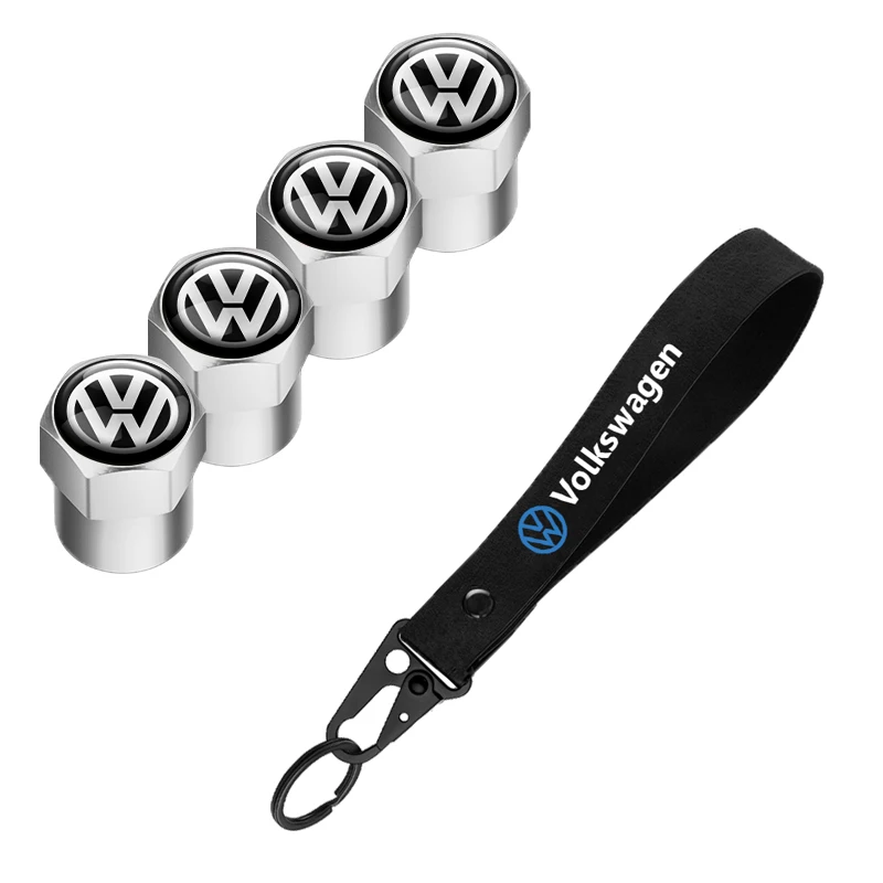 1/4pcs Metal Car Tire Valve Cover Car Badge Nylon Keychain Accessories For Volkswagen VW Rline GTI Polo Golf 4 MK5 Passat Jetta