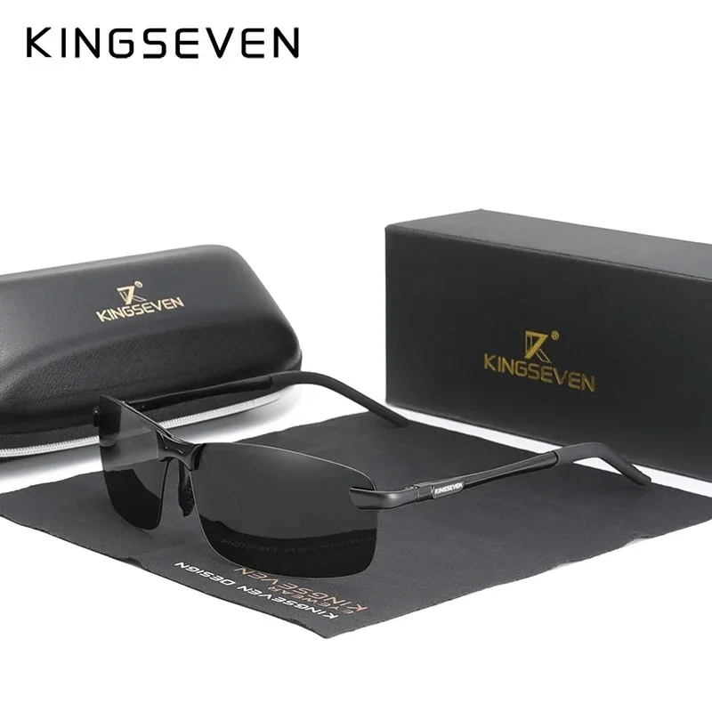 

KINGSEVEN брендовые модные мужские солнцезащитные очки, поляризационные очки без оправы UV400, поляризационные очки в алюминиевой оправе, роскошные мужские очки для вождения