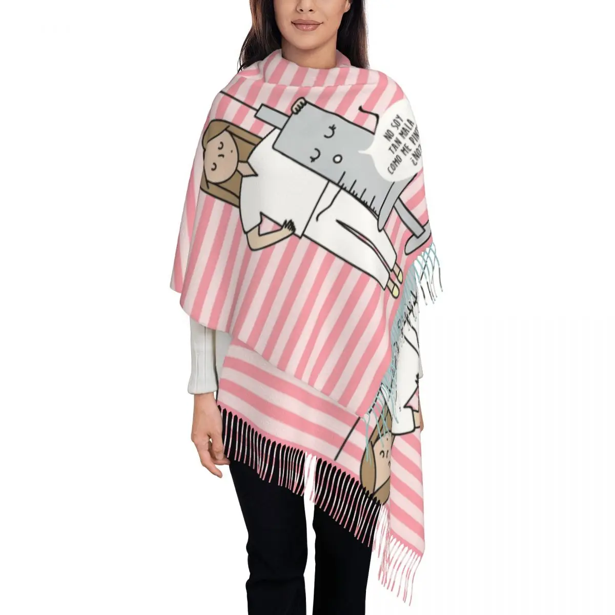 

Cartoon Nurse Scarf Wrap for Women Long Winter Fall Warm Tassel Shawl Unisex Health Care Nursing Scarves