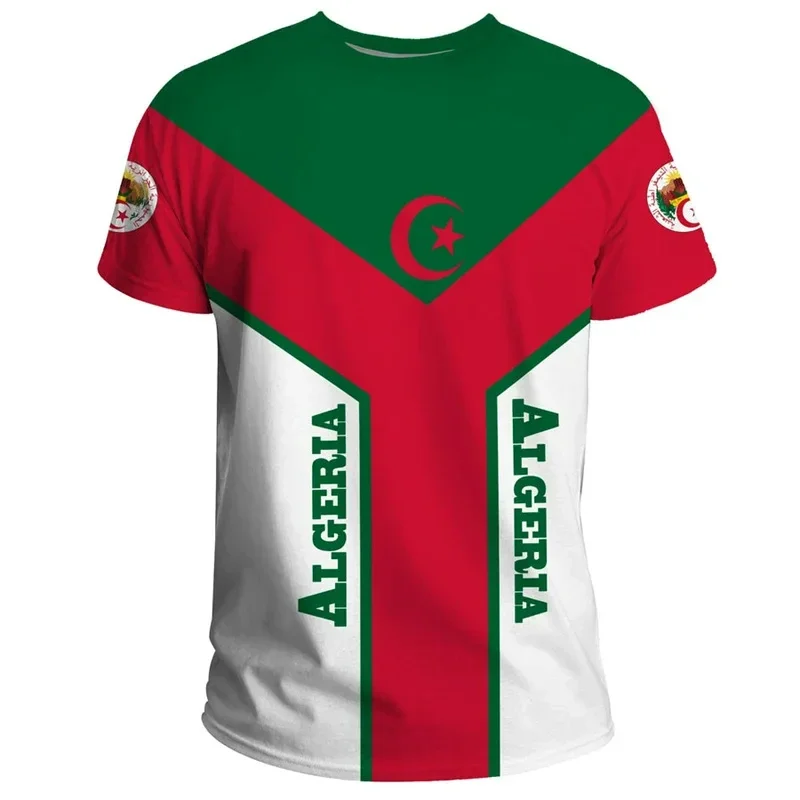 Algeria 3D Printed T-Shirt Men's Oversized Casual Streetwear Short Sleeve Algeria Flag Badge