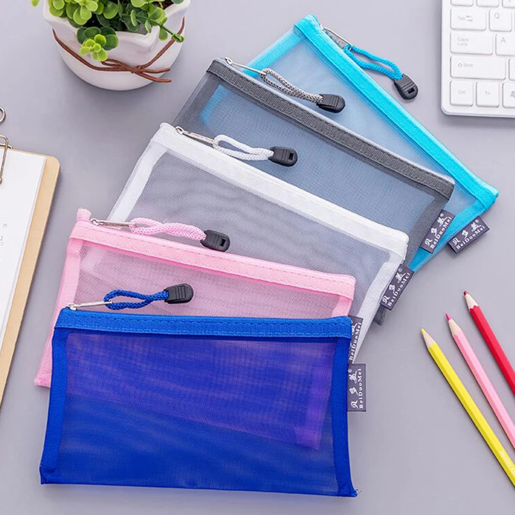 

6Pcs Zipper Pencil Pen Bag Nylon Portable Multipurpose Travel Stationery Storage Pouch for School Office