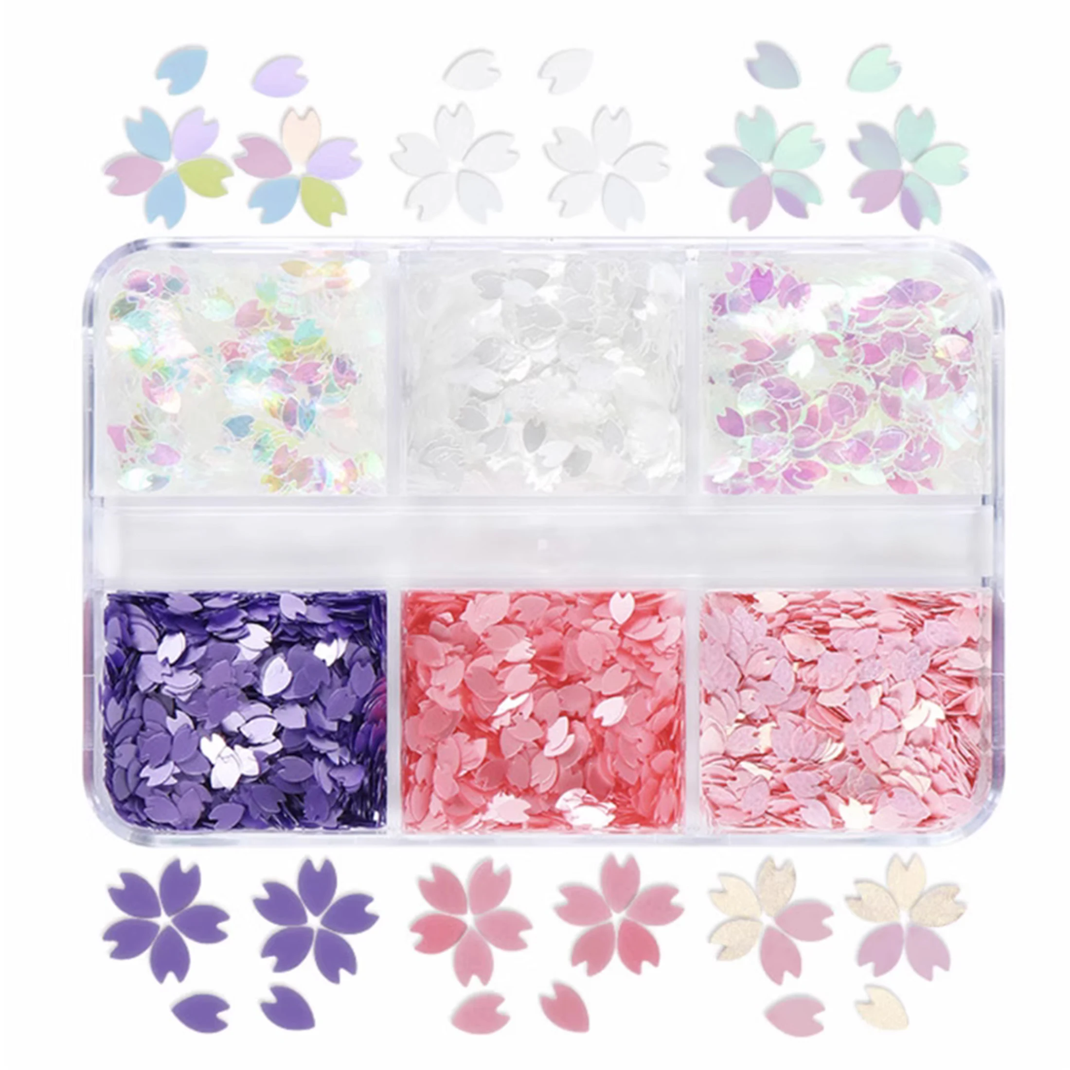 RS 1 caja de lentejuelas con purpurina para uñas de flor de cerezo, lentejuelas holográficas de flores coloridas, decoraciones en escamas para decoración de uñas para regalo de Navidad