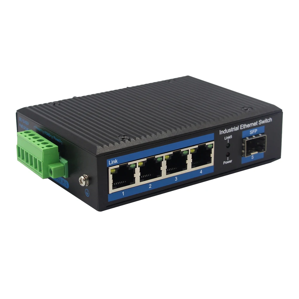 Industrial Gigabit SFP Ethernet Switch 4 RJ45 Port Industrial SFP Network Switch Din Rail 24V Power Supply