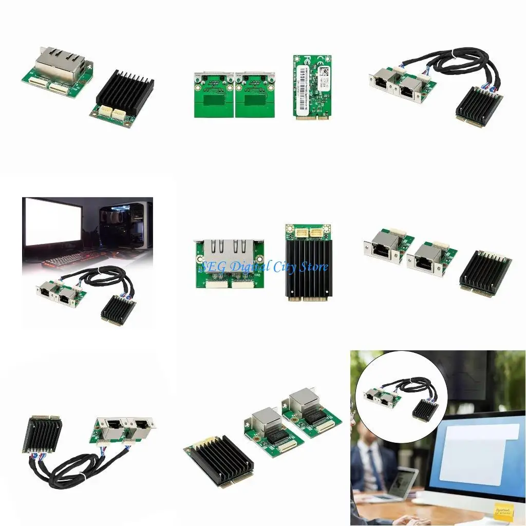 

U75B Mini PCIe to 2x RJ45 Ethernet Adapter Networking Card Efficient Internet Adapter