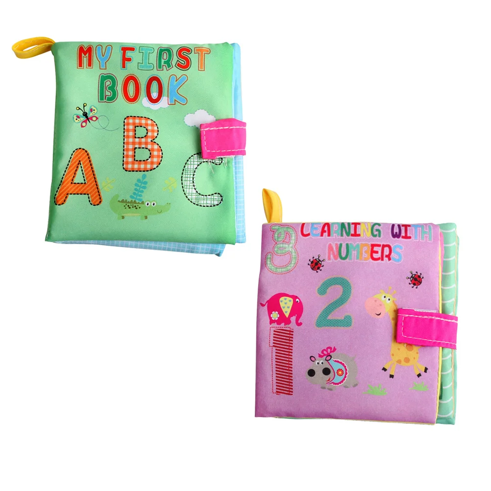 2 szt. Książeczki materiałowe dla niemowląt, edukacyjne, z tkaniny, z cyframi i literami, do nauki dla niemowląt, rozwój sensoryczny, nadające się do prania, lekkie, wczesna edukacja