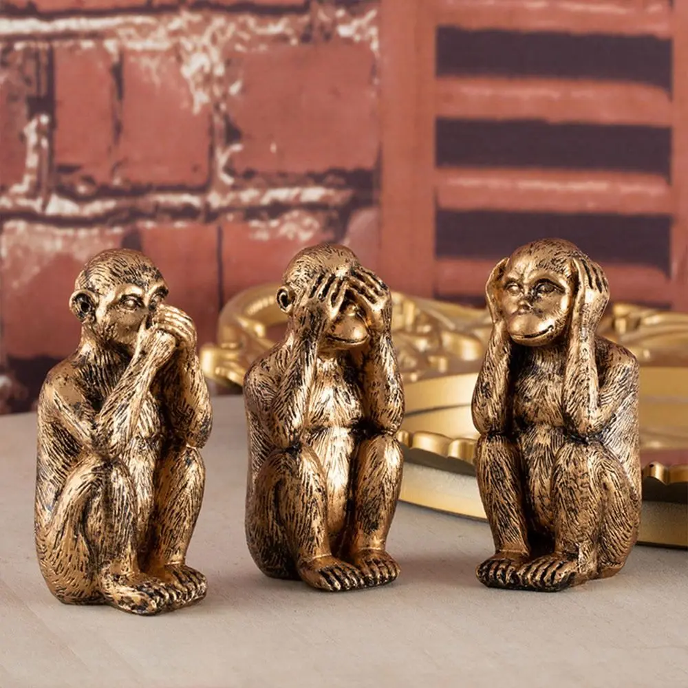 Resin Three Wise Monkeys Figurines Don't Hear Don't Speak Feng Shui Ornaments Creative Design Don't See Home Decor Crafts