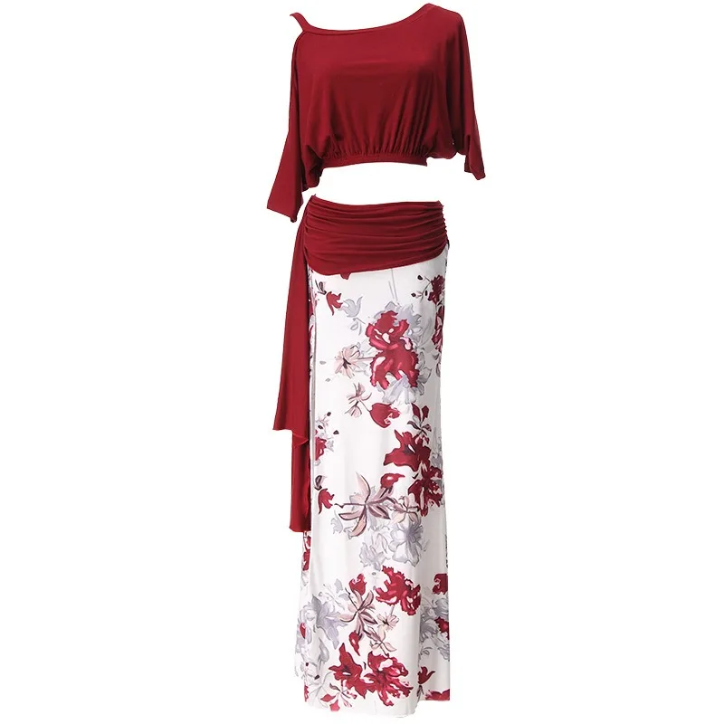 Aangepaste buikdanskostuums dames nieuwe sexy bedrukte split oefenprestatiekostuum oosterse dansset